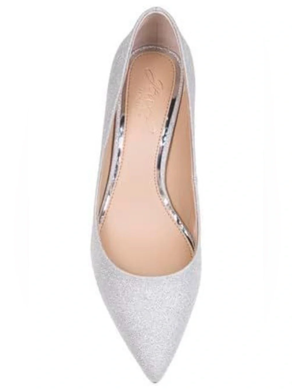 Jewel Badgley Mischka Women’s Silver Glitter Pointed Toe Kitten Heel Pumps US 8